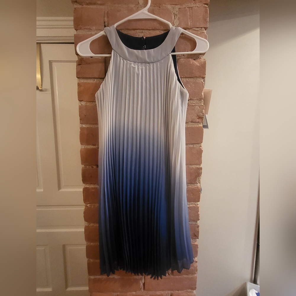 Rare Editions girls size 14 pleated dress navy blue to white ombre